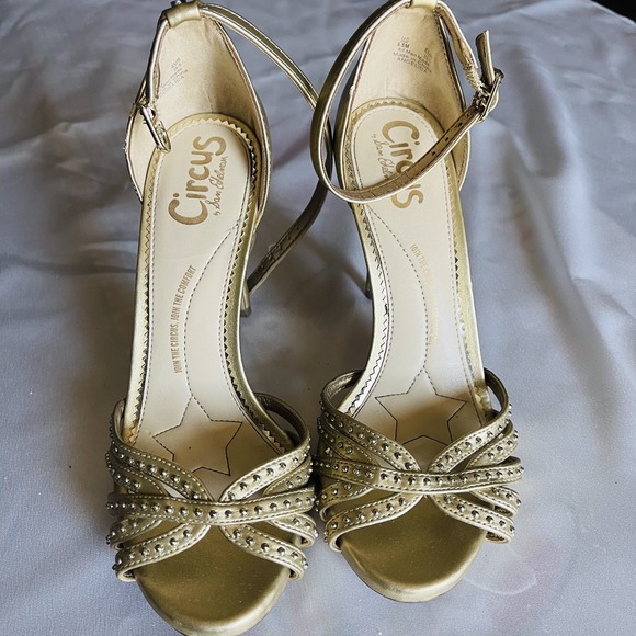 Circus by Sam Edelman Women's Gold Ankle Strap Stiletto Sandals Size 5.5 - Picture 8 of 8
